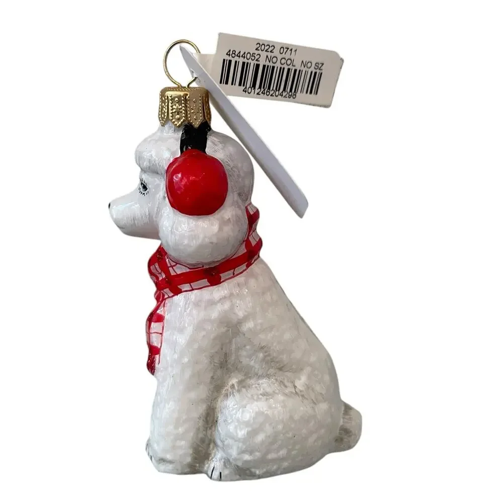 Neiman Marcus White Poodle Wearing Red Scarf & Earmuffs Christmas Ornament NEW